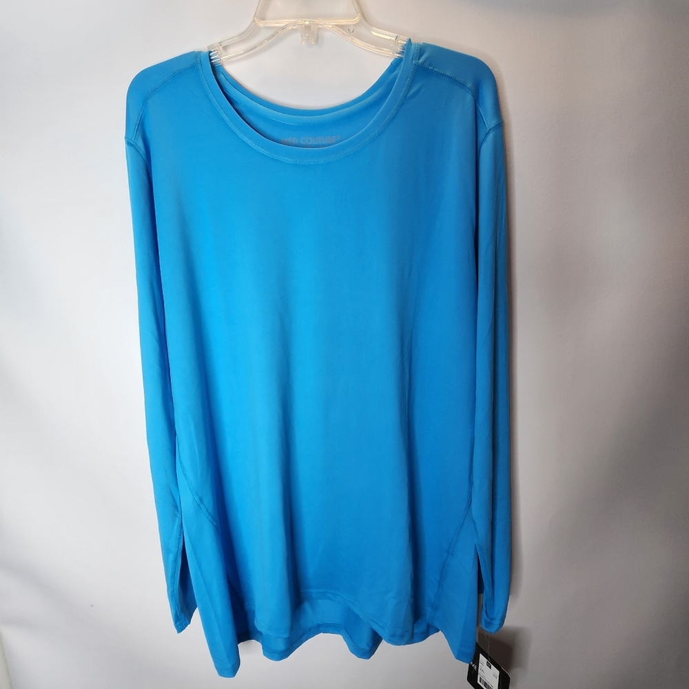 Med Couture Top Long Sleeve Blue Performance Scrub Tee Women's Plus Size 2XL NWT